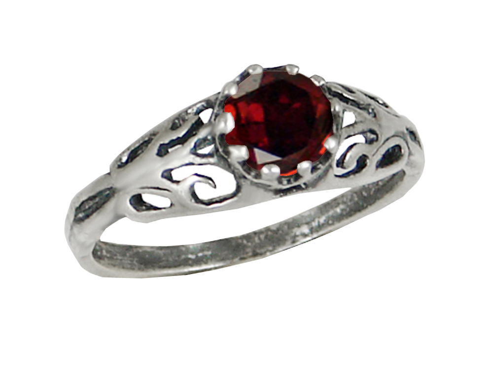 Sterling Silver Filigree Ring With Gorgeous Faceted Garnet Size 9
